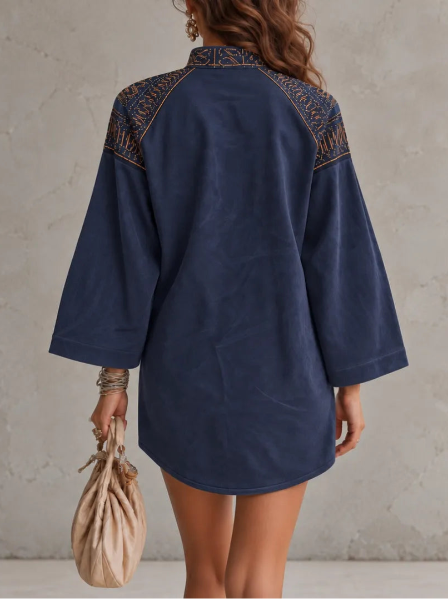 Embroidered Fringe Mini Dress