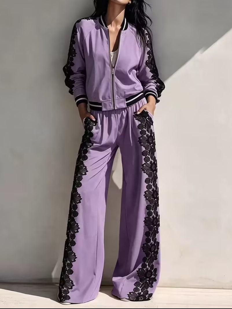 Contrast Lace Two Piece Set
