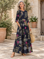 Comfortable Floral Print Half Sleeve Maxi Dress