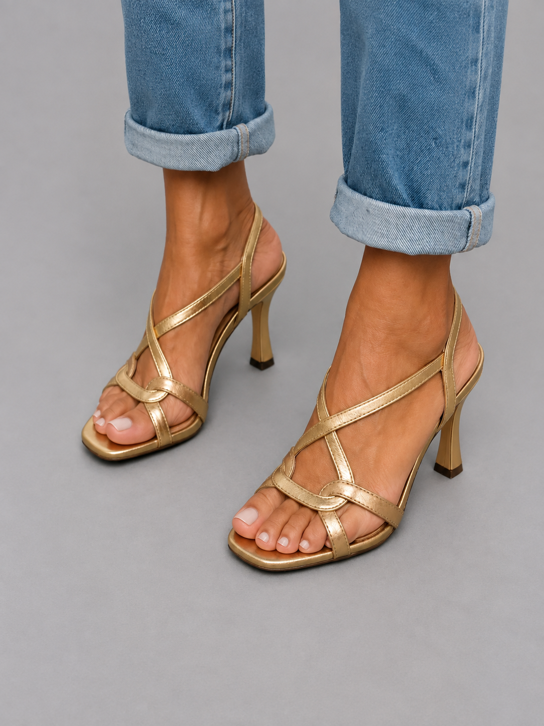 Elegant Gold Strappy Heels