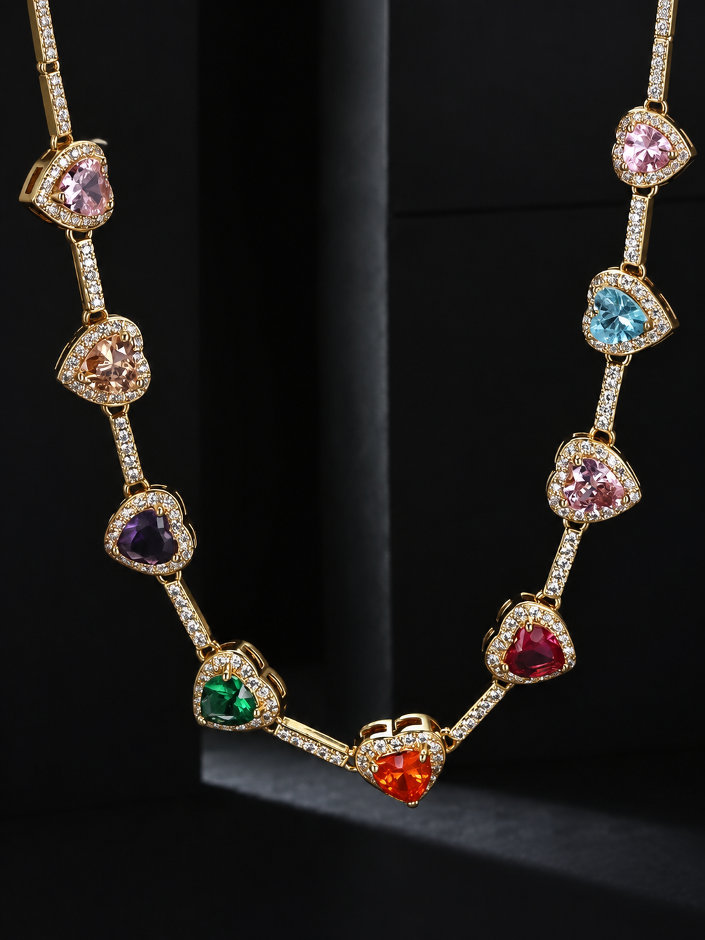 Colorful Heart Crystal-Detail Necklace
