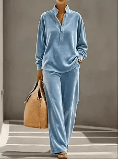 Elegant Velvet Henley Two-Piece Set