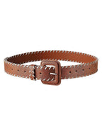 Brown Leather Belt with Stitching Detail