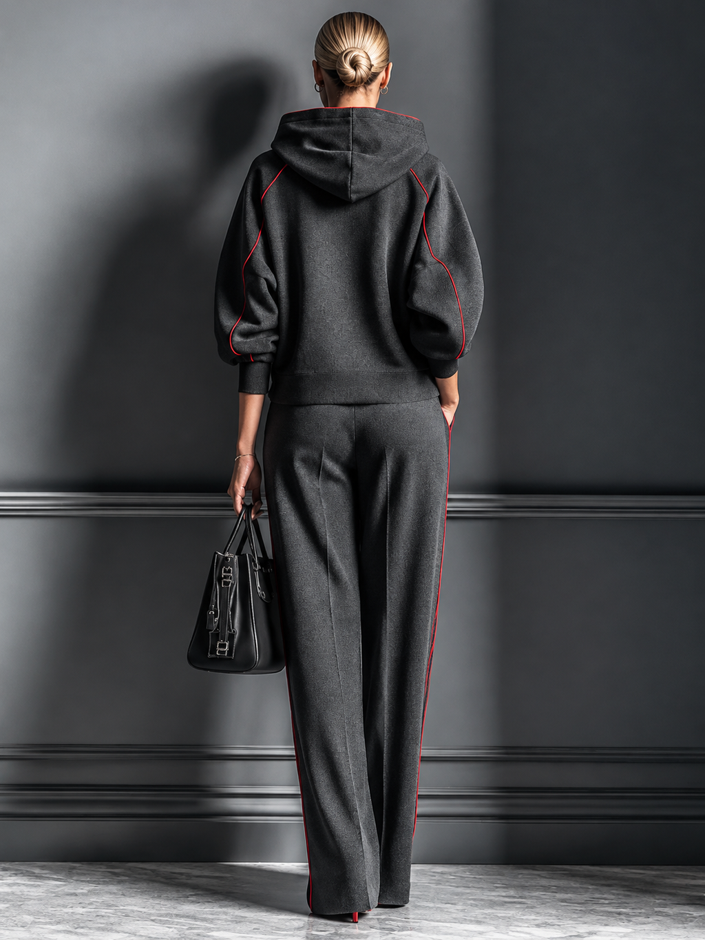 Contrast Piping Hoodie Wide-Leg Two-Piece Set