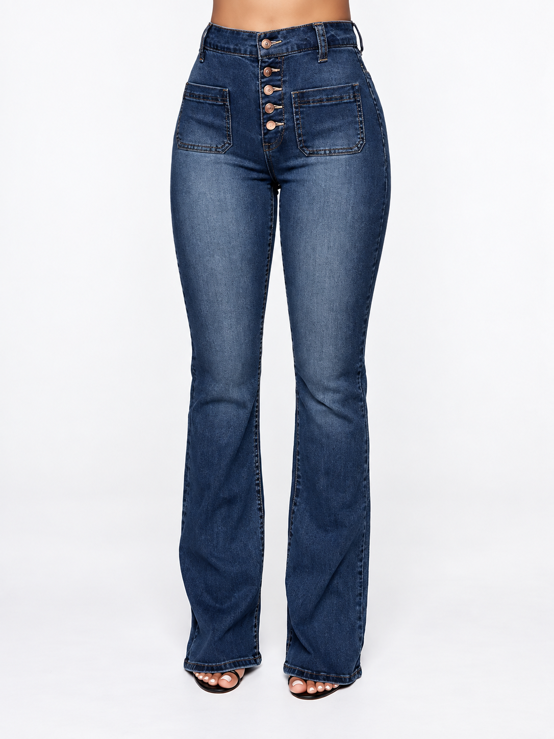 Button Fly Booty Shaping High Waist Flare Jeans