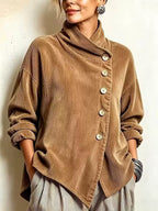 Asymmetric Button-Front Ribbed Knit Jacket