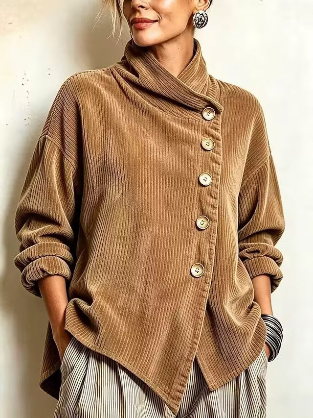 Asymmetric Button-Front Ribbed Knit Jacket