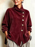 Asymmetric Button-Front Ribbed Knit Jacket