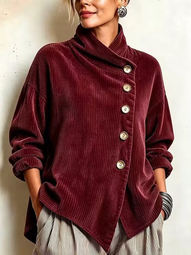 Asymmetric Button-Front Ribbed Knit Jacket