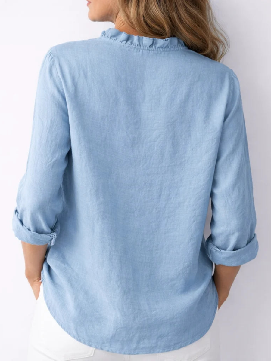 Elegant Ruffled Linen Blend Shirt