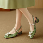 Floral Appliqué Jacquard Slingback Heels