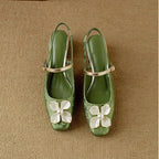 Floral Appliqué Jacquard Slingback Heels