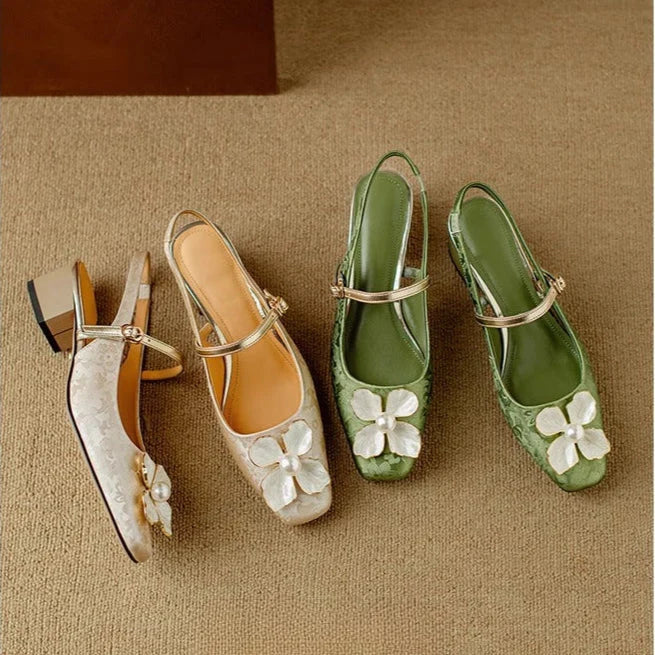 Floral Appliqué Jacquard Slingback Heels