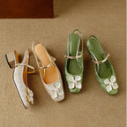 Floral Appliqué Jacquard Slingback Heels