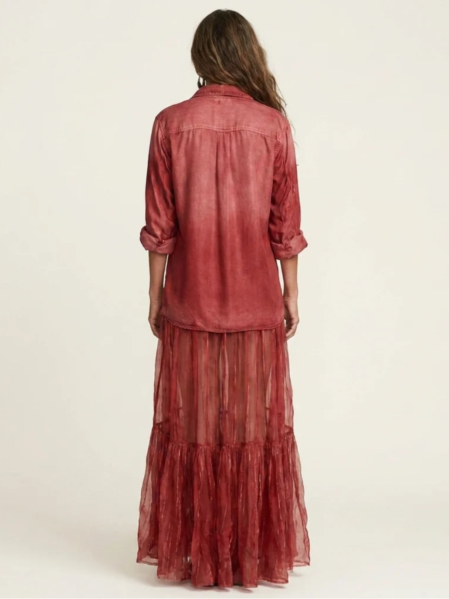 Denim & Organza Patchwork Maxi Dress