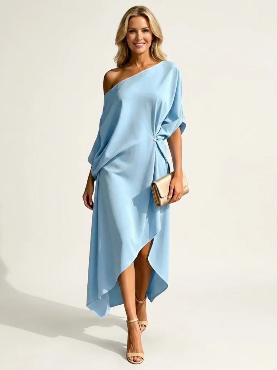 Asymmetric Draped One-Shoulder Dress