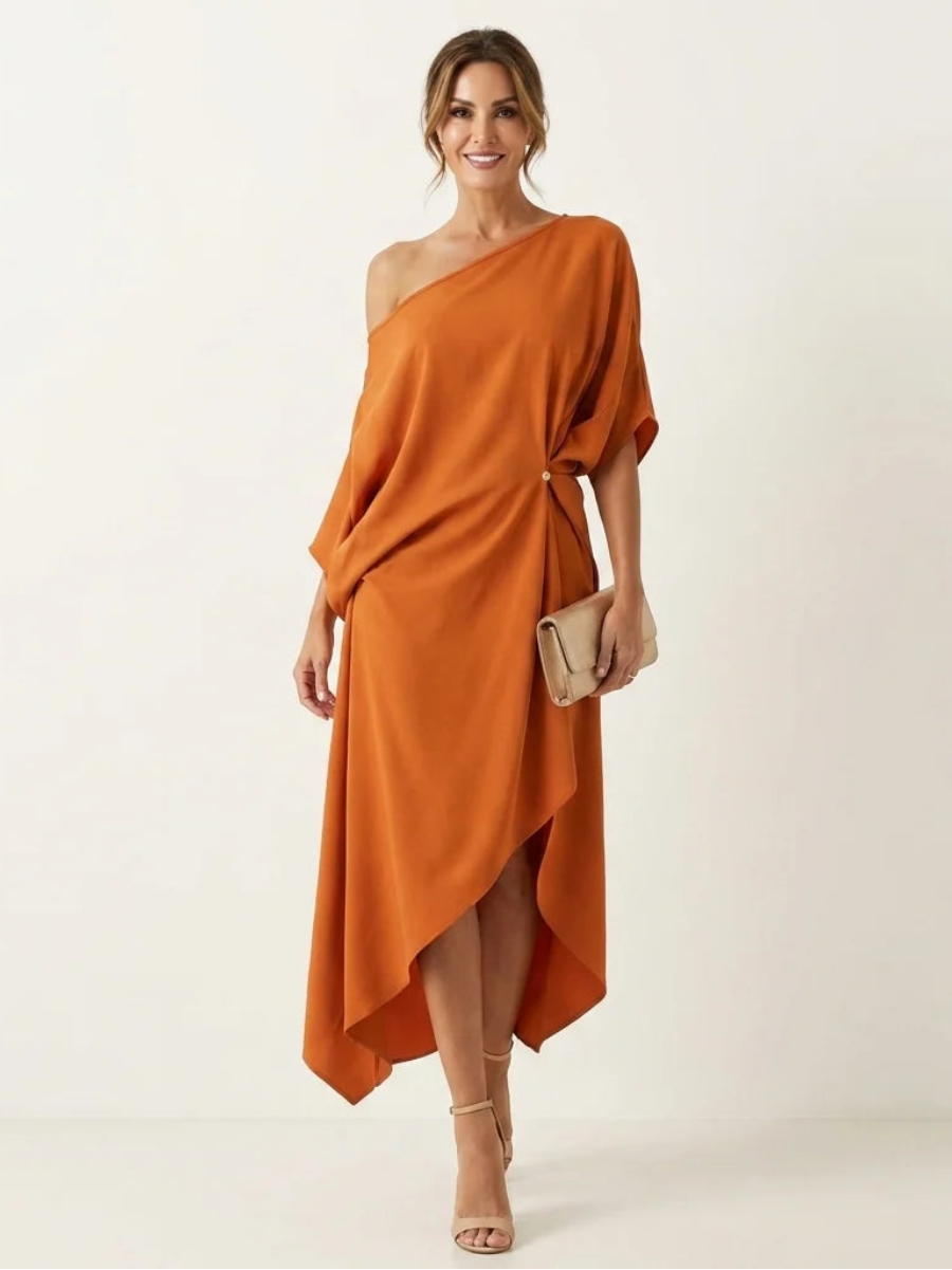Asymmetric Draped One-Shoulder Dress