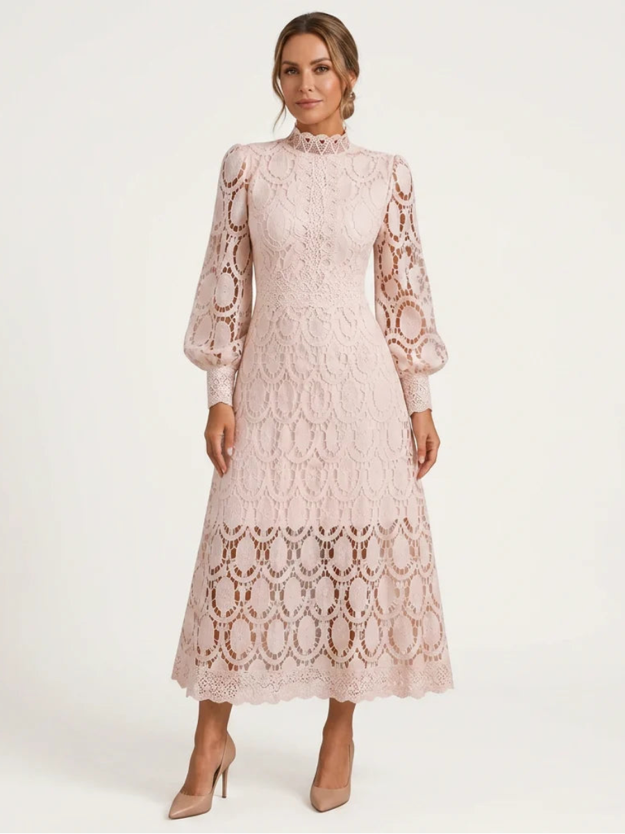 Lace High Neck Midi Dress
