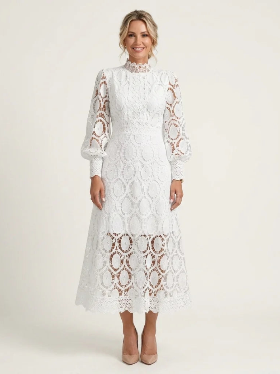 Lace High Neck Midi Dress