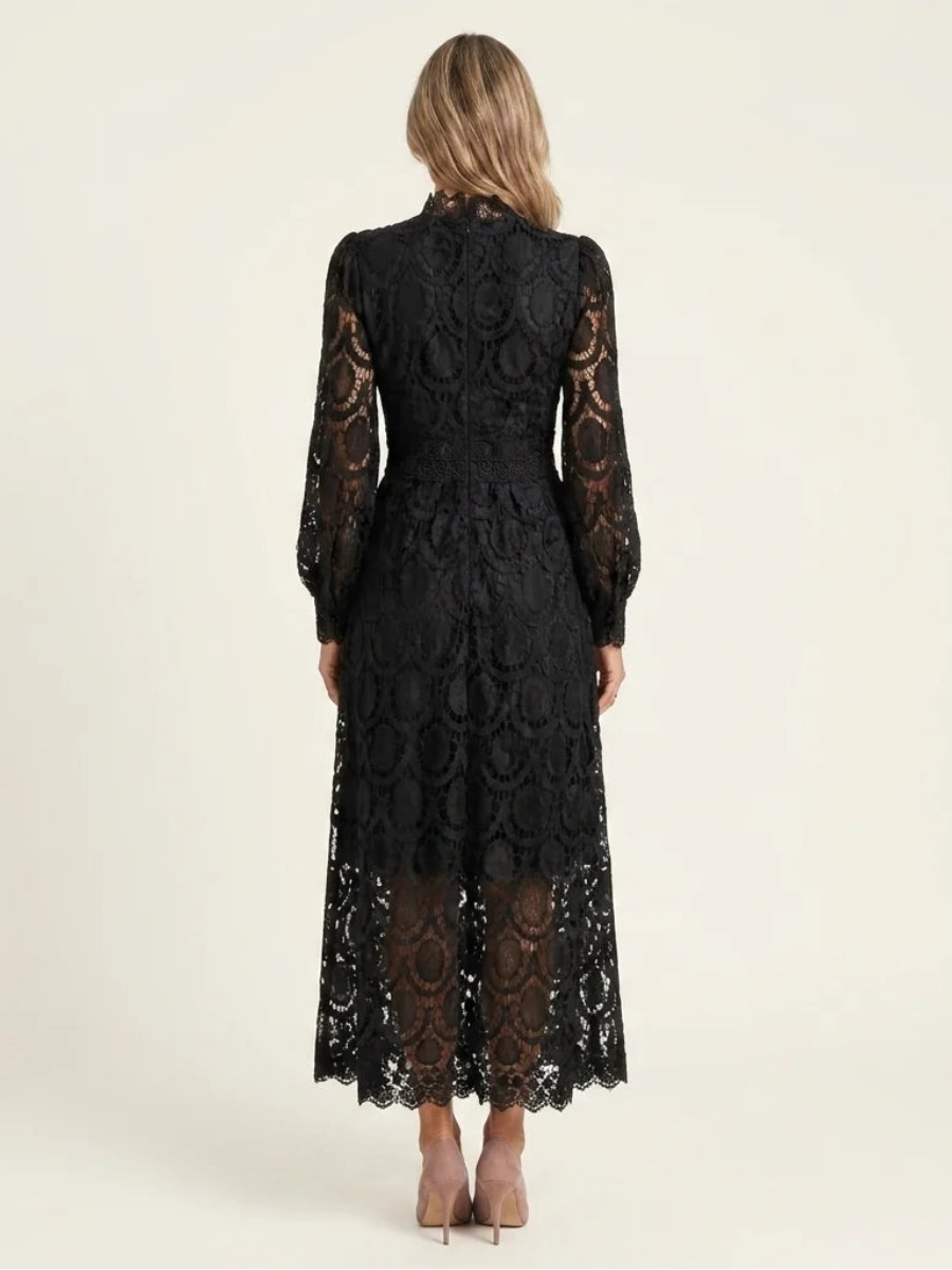 Lace High Neck Midi Dress