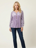 Blusa de botones con mangas de lentejuelas de terciopelo