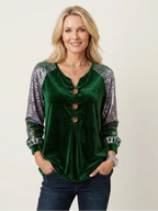 Blusa de botones con mangas de lentejuelas de terciopelo