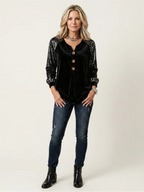 Blusa de botones con mangas de lentejuelas de terciopelo