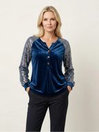Blusa de botones con mangas de lentejuelas de terciopelo