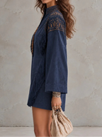 Embroidered Fringe Mini Dress