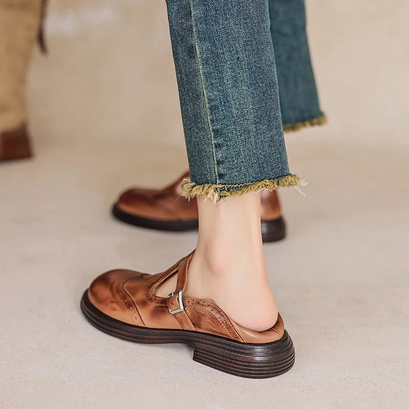 Vintage T-Strap Brogue Mary Jane Shoes