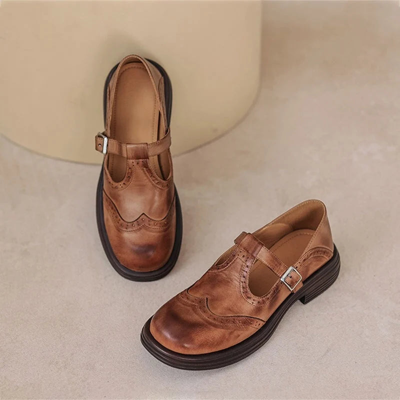 Vintage T-Strap Brogue Mary Jane Shoes