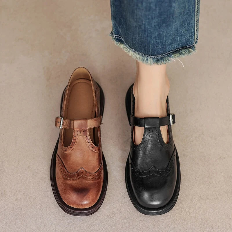 Vintage T-Strap Brogue Mary Jane Shoes