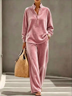 Elegant Velvet Henley Two-Piece Set