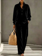Elegant Velvet Henley Two-Piece Set