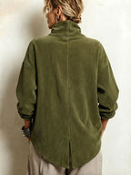 Asymmetric Button-Front Ribbed Knit Jacket