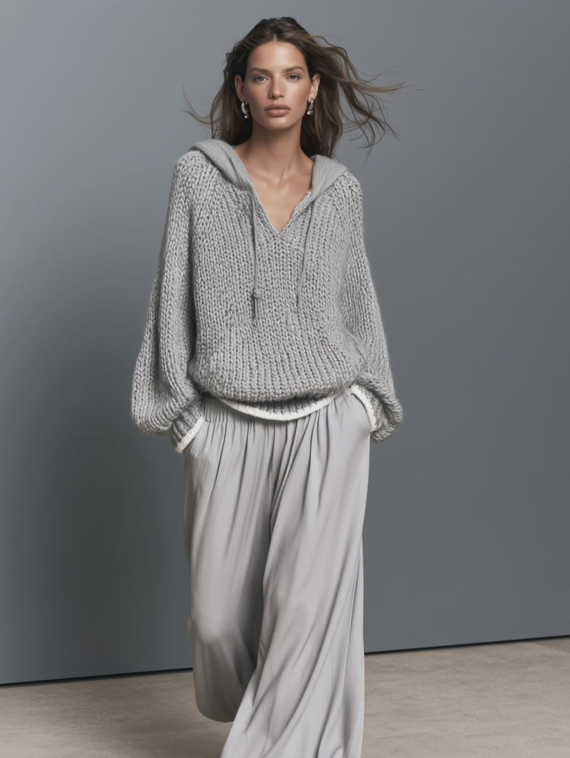 Casual Long-Sleeve Knitted Hoodie