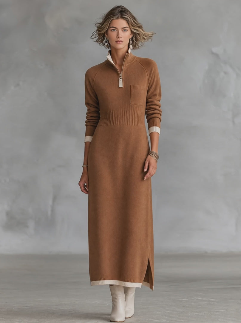 Zip Neck Knit Maxi Dress