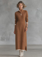 Zip Neck Knit Maxi Dress