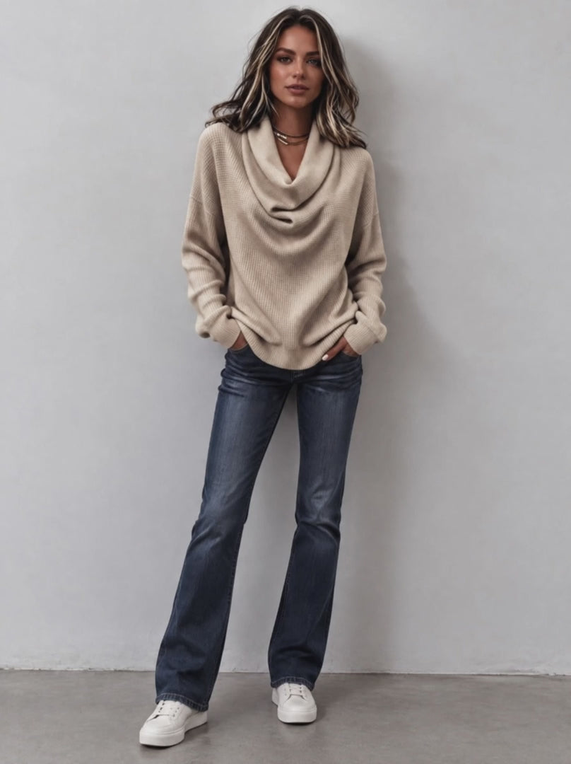 Retro Casual Duffle Collar Waffle Knit Loose Sweatshirt