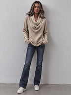 Retro Casual Duffle Collar Waffle Knit Loose Sweatshirt