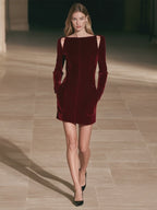 Cutout Sleeve Velvet Party Mini Dress