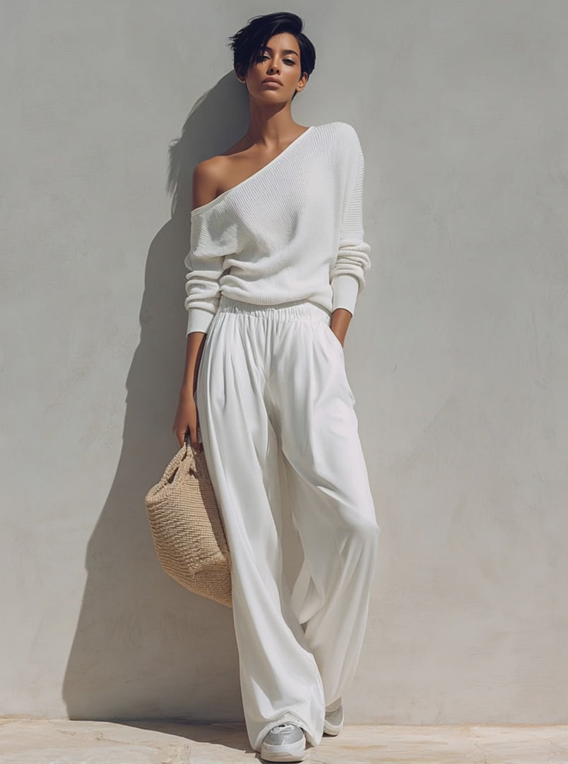 Elegant Off-Shoulder Knit Two-Piece Set
