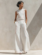 Contrast Trim Sleeveless Top & Wide-Leg Pants Set