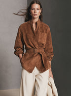 Chaqueta casual marrón de ante de manga larga