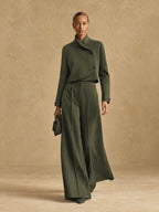 Asymmetric Cropped Jacket and Wide-Leg Trousers Set