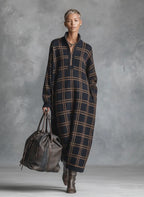 Loose Plaid Zipper Neck Knitted Maxi Dress