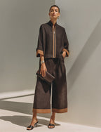 Contrast Trim Linen Set