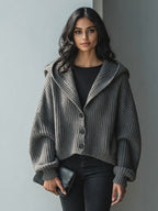 Hooded Chunky-Ribbed Knit Cardigan