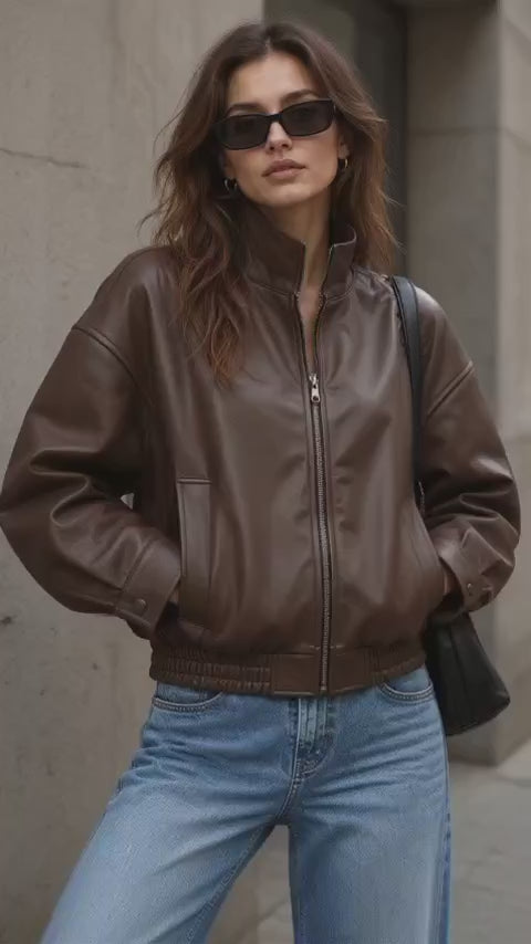 Faux Leather Bomber Jacket