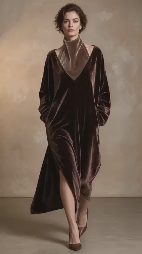 Loose Turtleneck Velet Maxi Dress
